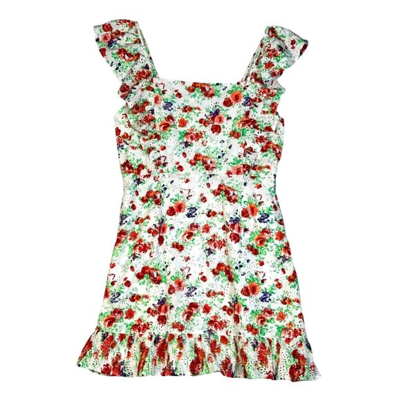 Blue Rain Red Floral Eyelet Embroidered Flower Fields Cotton Sundress Size M - Picture 1 of 12